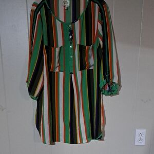 Fig and Flower Green and Orange Striped Top